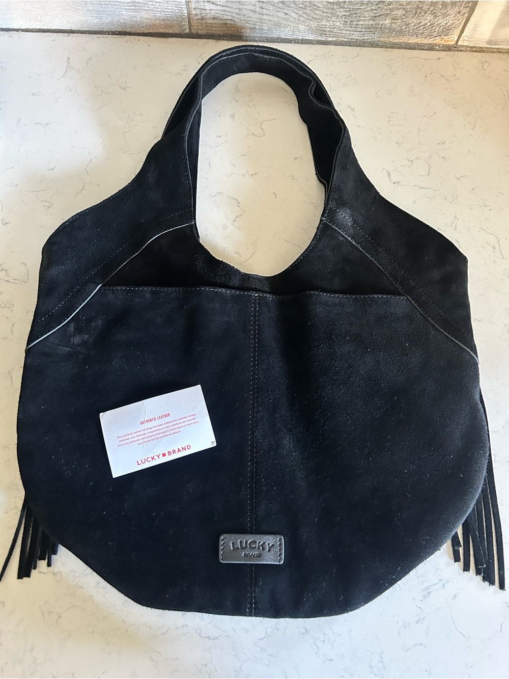 🍀(HTF Black!) Lucky Brand Nyra Tote Suede Leather Fringe Shoulder Bag - Picture 7 of 15